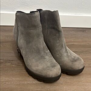 Sorel Gray Ankle Booties with Suede Texture